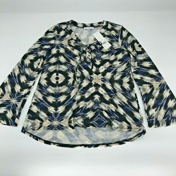 Kim Rogers Womens Blouse Printed High Low V-Neck Long Sleeve Sz S Petite - Picture 1 of 5